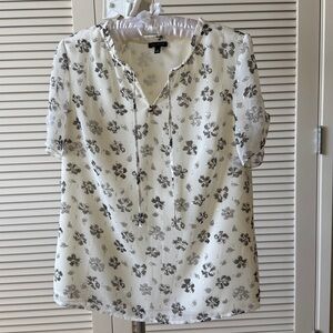 Talbots White and Black Floral Blouse